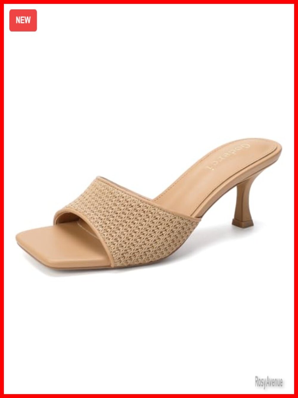 Women's Kitten Heels Square Open Toe Mules Sandals with Knit Upper and